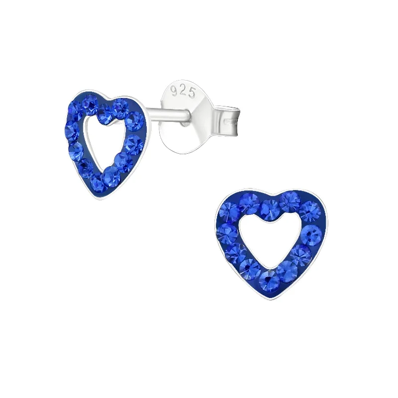 African Stud Earrings with Culture -Children's Sterling Silver 'Sapphire Blue Crystal Love Heart' Stud Earrings