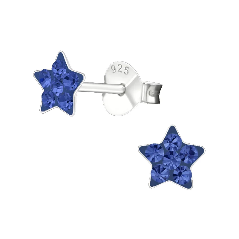 Stud Earrings with Symbolic Elements -Children's Sterling Silver 'Sapphire Blue Crystal Star' Stud Earrings