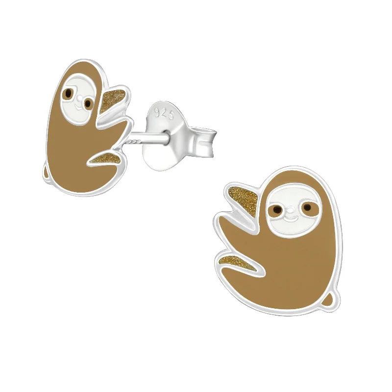 Stud Earrings with Star Motifs -Children's Sterling Silver Sloth Stud Earrings