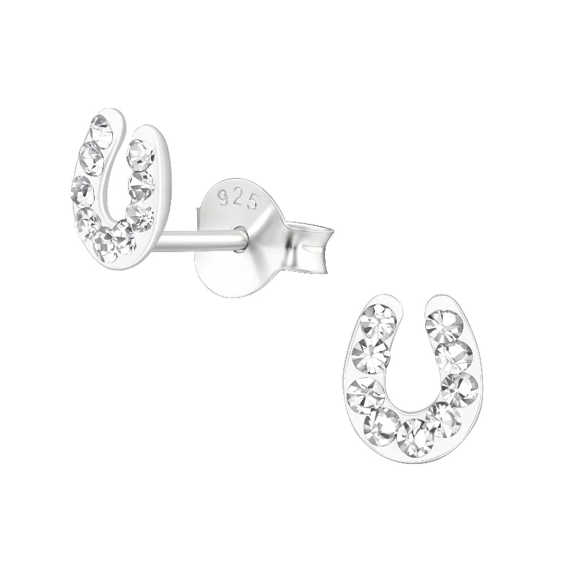 Floral Stud Earrings with Petals -Children's Sterling Silver 'Sparkle Horseshoe' Crystal Stud Earrings