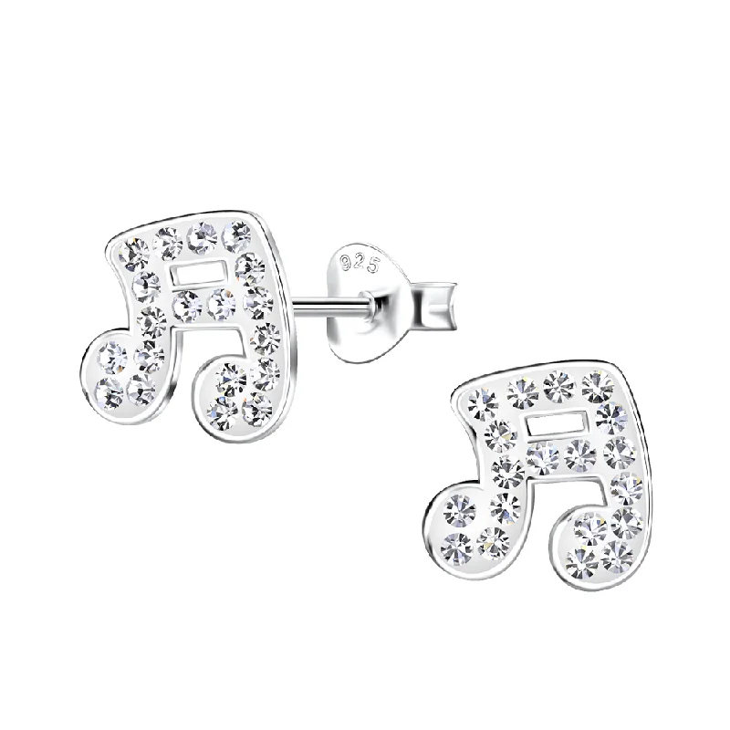 Stud Earrings for Prom Night -Children's Sterling Silver 'Sparkle Music Notes' Crystal Stud Earrings