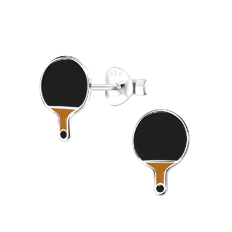 Indian Stud Earrings with Intricacy -Children's Sterling Silver Table Tennis Bat Stud Earrings