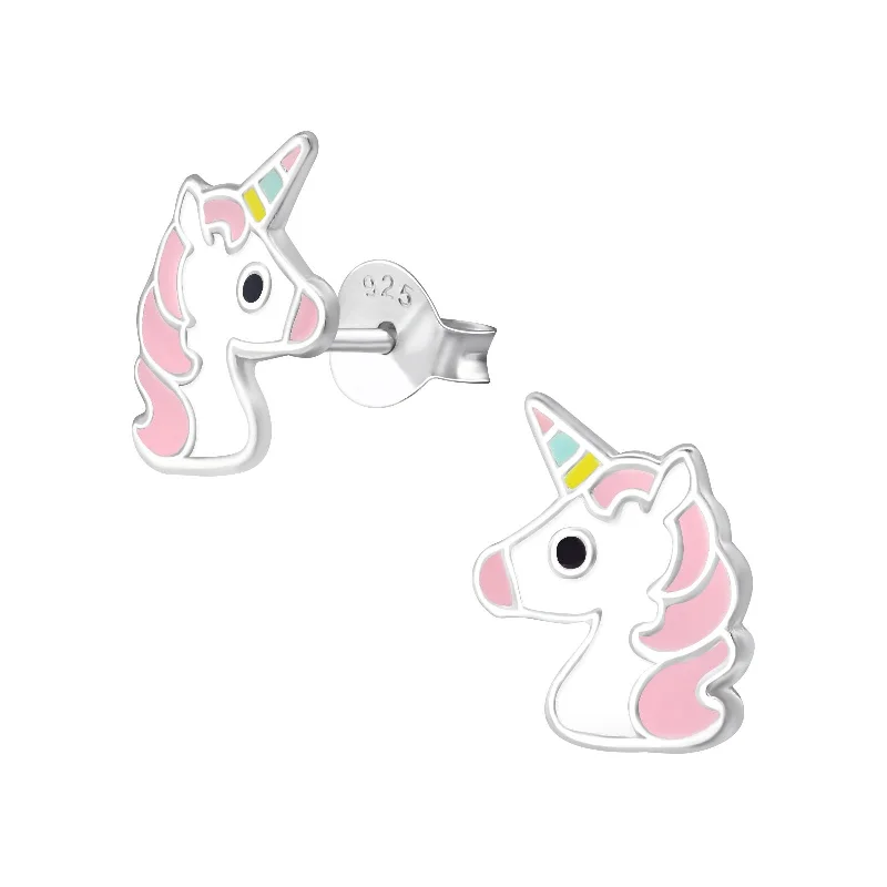 Crystal Stud Earrings for Sparkle -Children's Sterling Silver Pastel Unicorn Stud Earrings