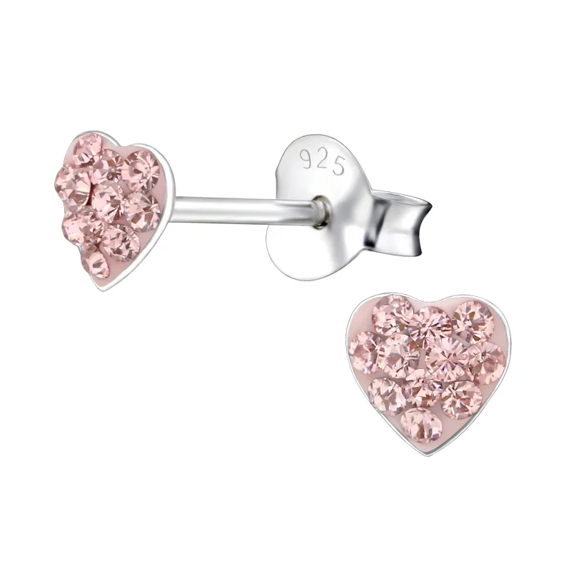 Geometric Stud Earrings for Trend -Children's Sterling Silver 'Vintage Rose Crystal Heart' Stud Earrings