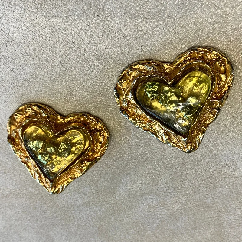 Drop Earrings for Engagement Party -Christian Lacroix Heart Earrings with gold nuggets