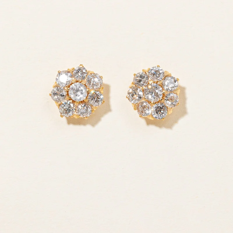 Stud Earrings with Rhinestones -Old European Cut Cluster Diamond Stud Earrings | 1.50ctw |