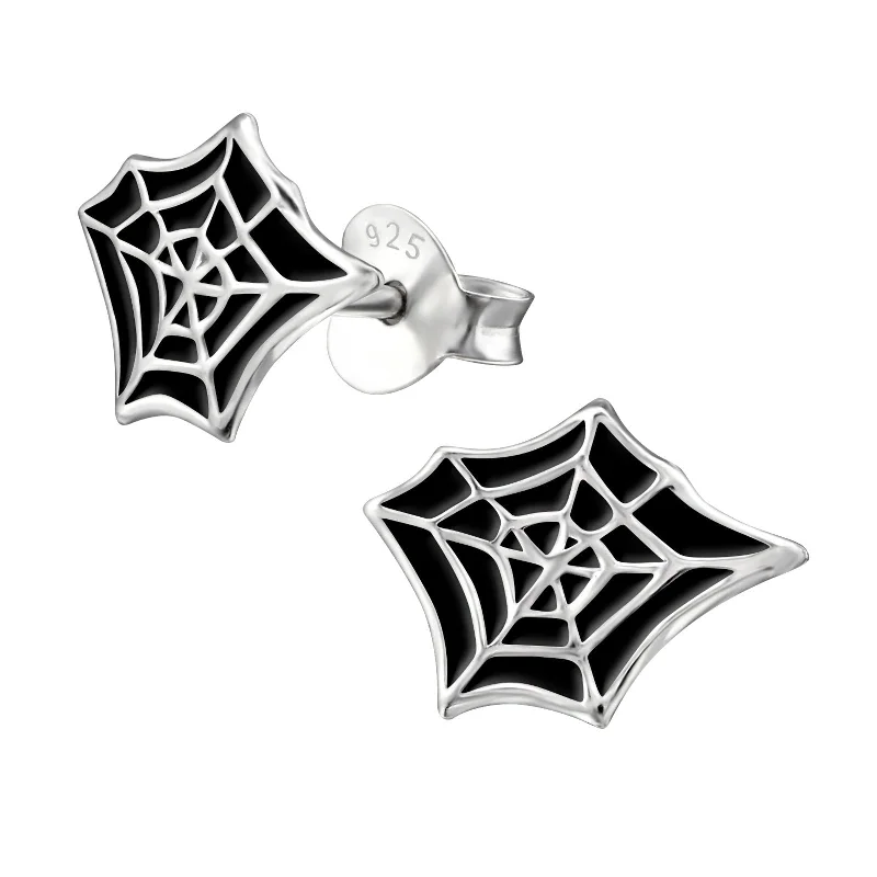 Stud Earrings with Animal Motifs -Children's Sterling Silver Halloween 'Spider's Web' Stud Earrings