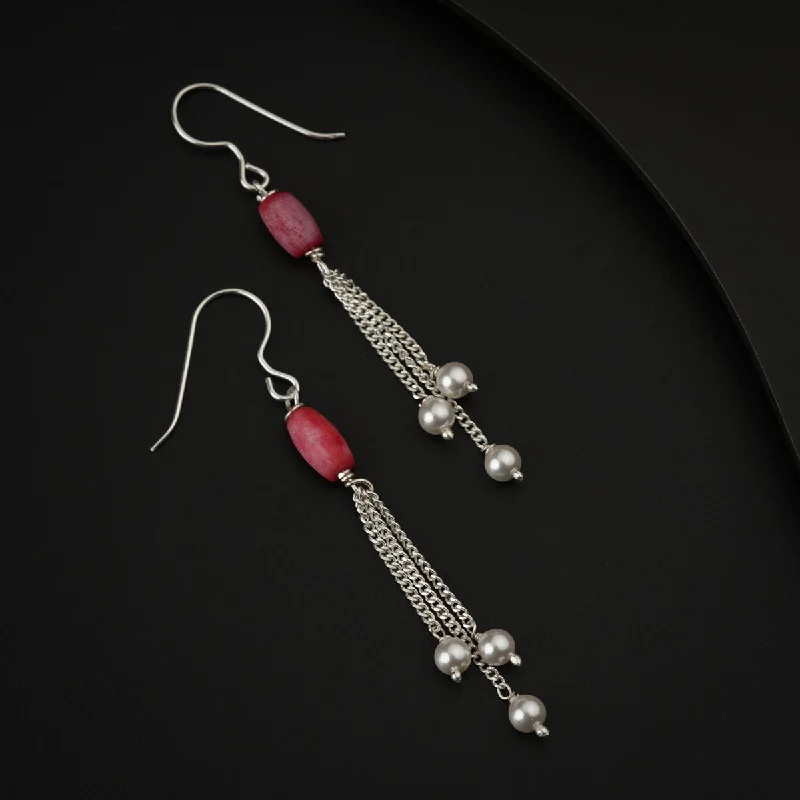 Nickel Free Drop Earrings for Safety -Coral with Pearl Drop Silver Earring