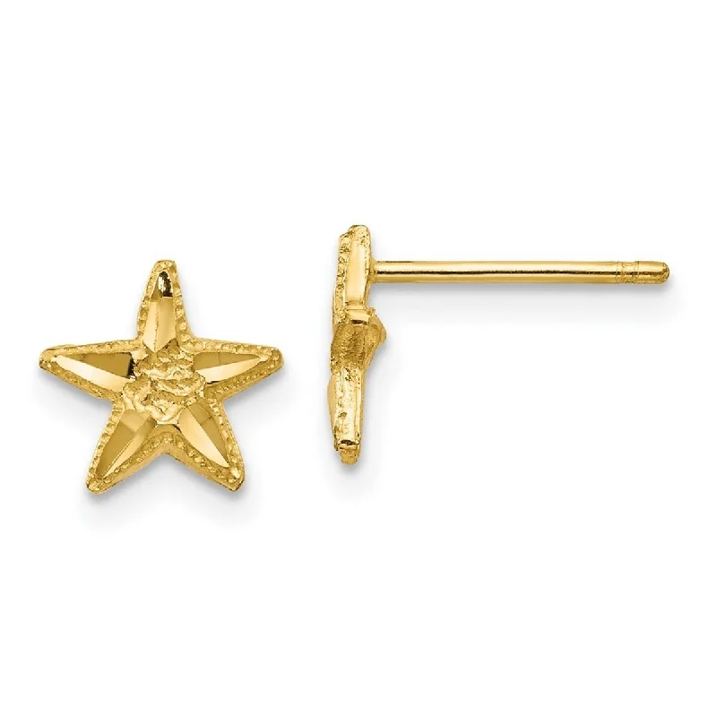 Silver Stud Earrings for Men -Curata Solid 14k Yellow Gold Small Diamond-Cut Starfish Stud Earrings (8mm) - Orange