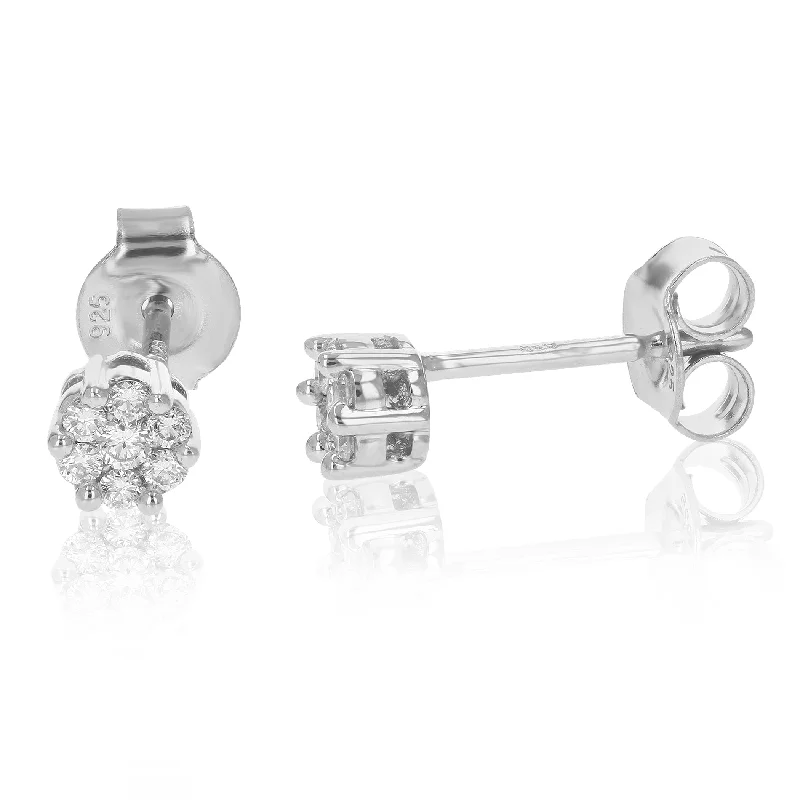 Screw Back Stud Earrings for Security -Cute 1/5 cttw Round Lab Grown Diamond Stud Earrings .925 Sterling Silver Prong Set