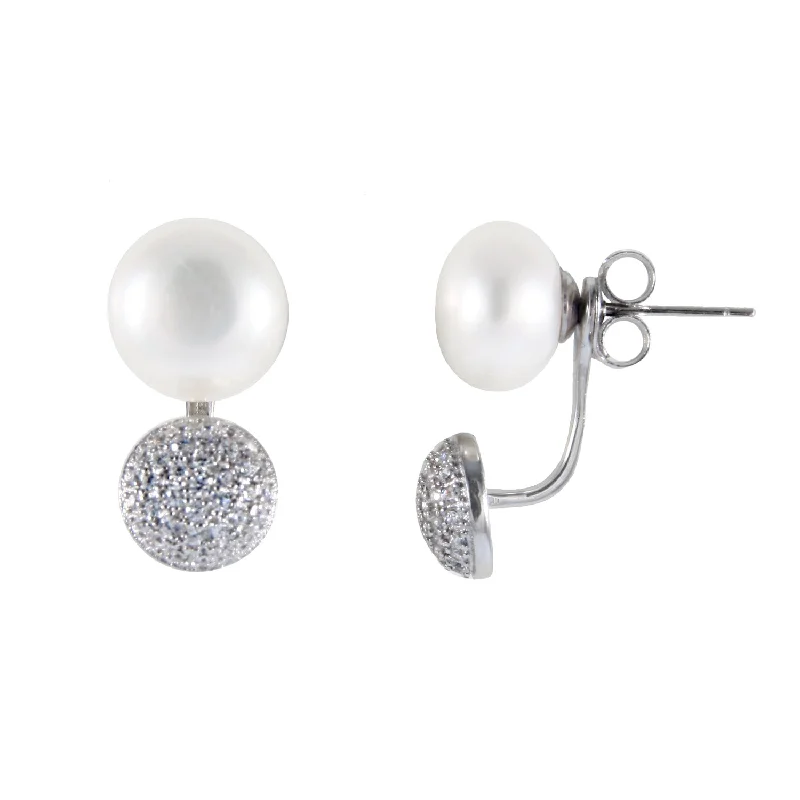 Gothic Stud Earrings with Dark Tone -CZ Earring Jackets With White Freshwater Pearls