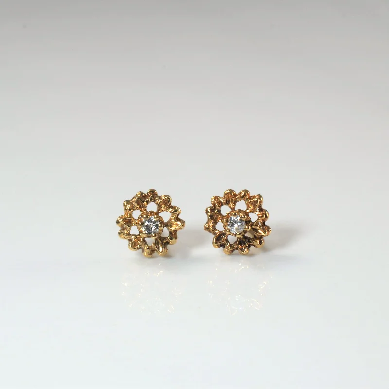 Stud Earrings with Vine Designs -Golden Halo Diamond Stud Earrings | 0.10ctw |