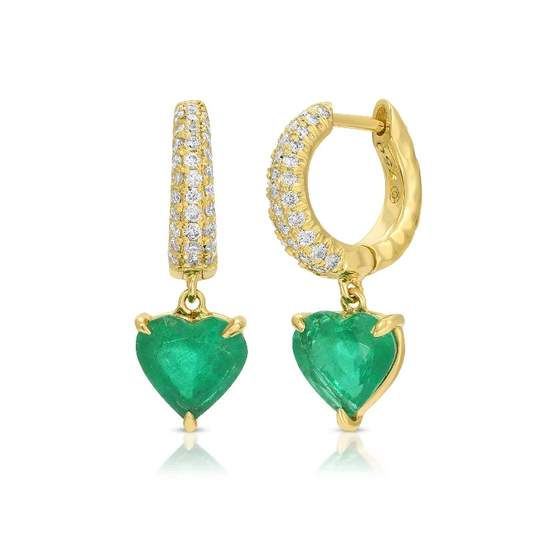 Drop Earrings for Festival Style -Charmed Pavé Micro Yana Hoop with Mini Emerald Heart