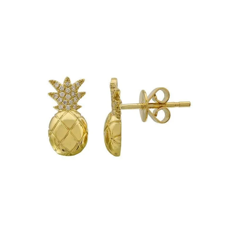 Stud Earrings with Floral Motifs -Diamond Pineapple Stud Earrings