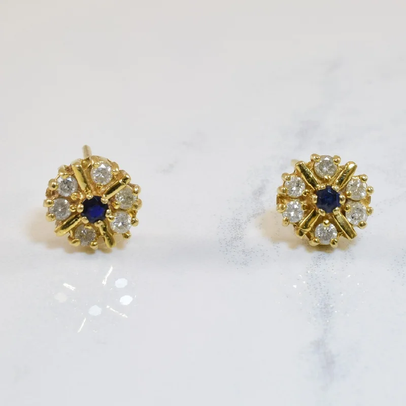 Stud Earrings with Embossed Patterns -Diamond & Sapphire Stud Earrings | 0.36ctw, 0.16ctw |