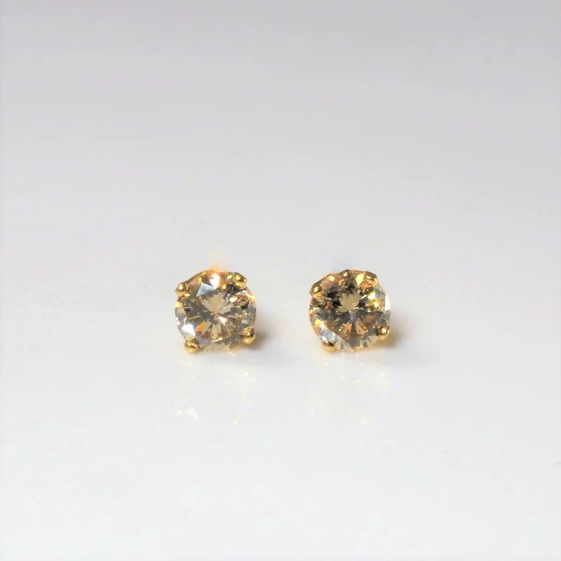 Nickel Free Stud Earrings for Safety -Champagne Diamond Stud Earrings | 0.58ctw |