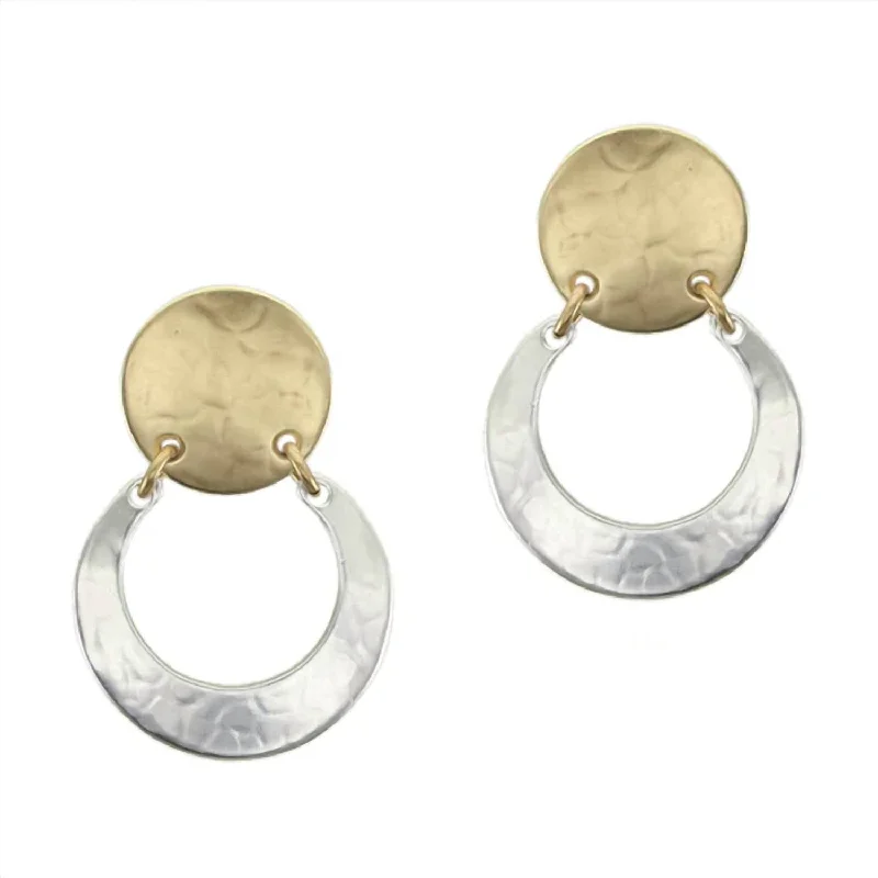 Clip On Stud Earrings for Non Pierced -Disc With Hinged Crescent Clip Earring In Silver And Brass