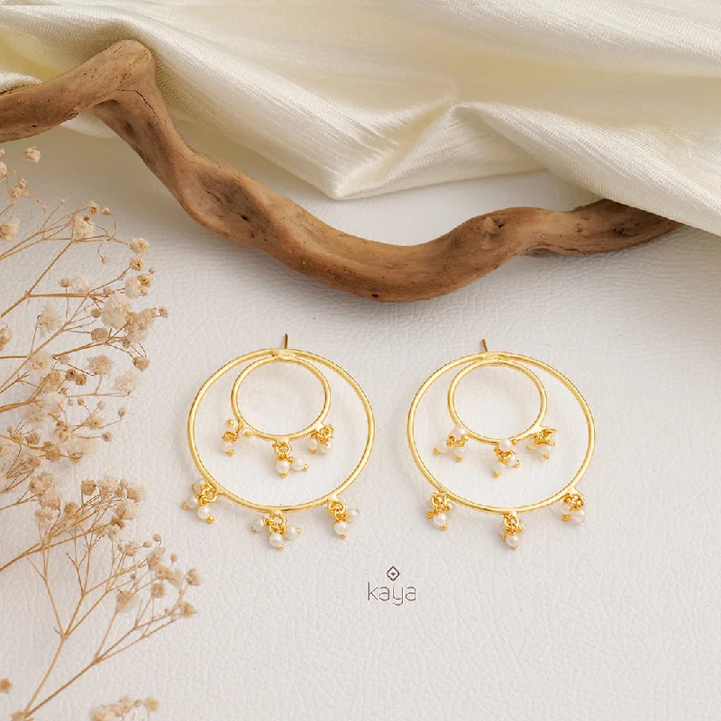 Drop Earrings for Yoga Session -Double Ring with Pearl Hanging Earrings  - KE100444