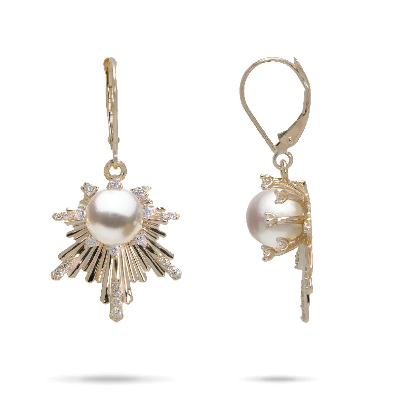 Contemporary Drop Earrings for Fashion -E Hoʻāla Akoya White Pearl Earrings in Gold with Diamonds - 22mm