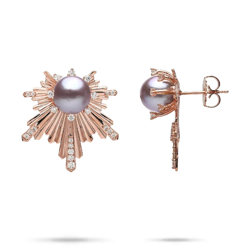 Star Shaped Drop Earrings for Charm -E Hoʻāla Lavender Freshwater Pearl Earrings in Rose Gold with Diamonds - 23mm