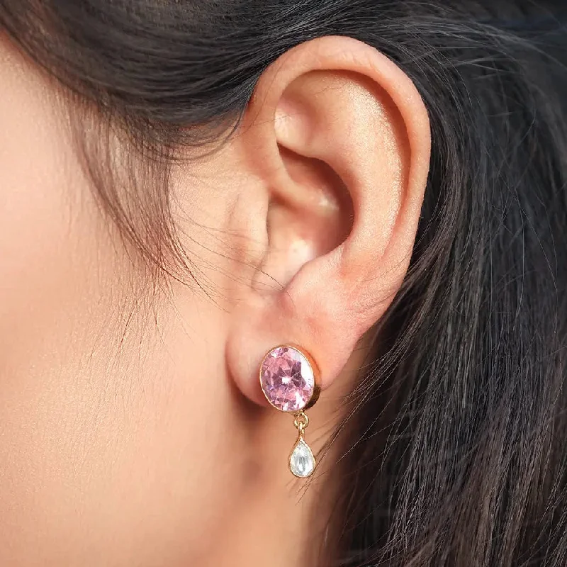 Drop Earrings with Symbolic Elements -SIlver Pink Stud With Polki Drop