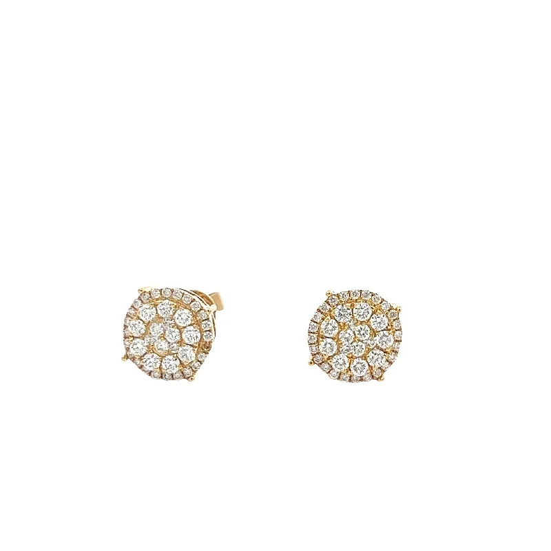 Drop Earrings for Gym Workout -14K GOLD DIAMOND ROUND CLUSTER EARRINGS WITH HALO 1.00 CT