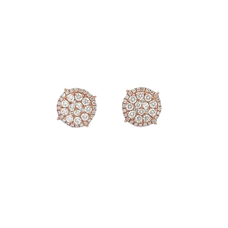 Drop Earrings for School Uniform -14K GOLD DIAMOND ROUND CLUSTER EARRINGS WITH HALO 1.00 CT