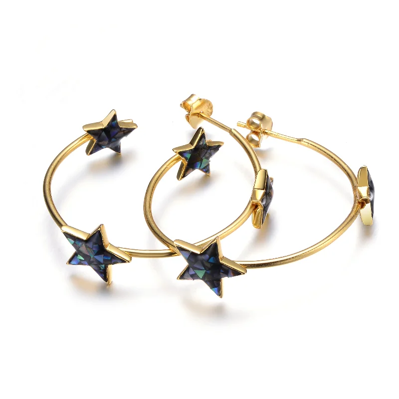 Round Drop Earrings for Classic -Elegant Gold-Plated Sterling Silver Earrings with Abalone Stars