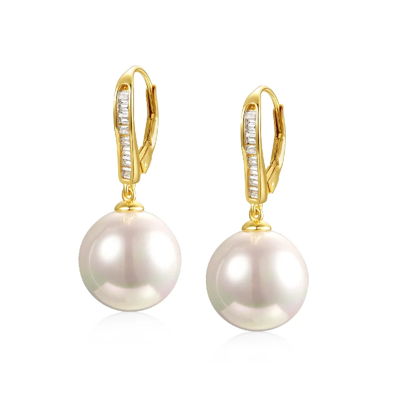 Diamond Drop Earrings for Luxury -Elegant Gold-Plated Sterling Silver Earrings with Freshwater Pearls