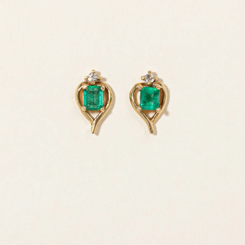 Crystal Stud Earrings for Sparkle -Emerald & Diamond Stud Earrings | 0.40ctw, 0.04ctw |