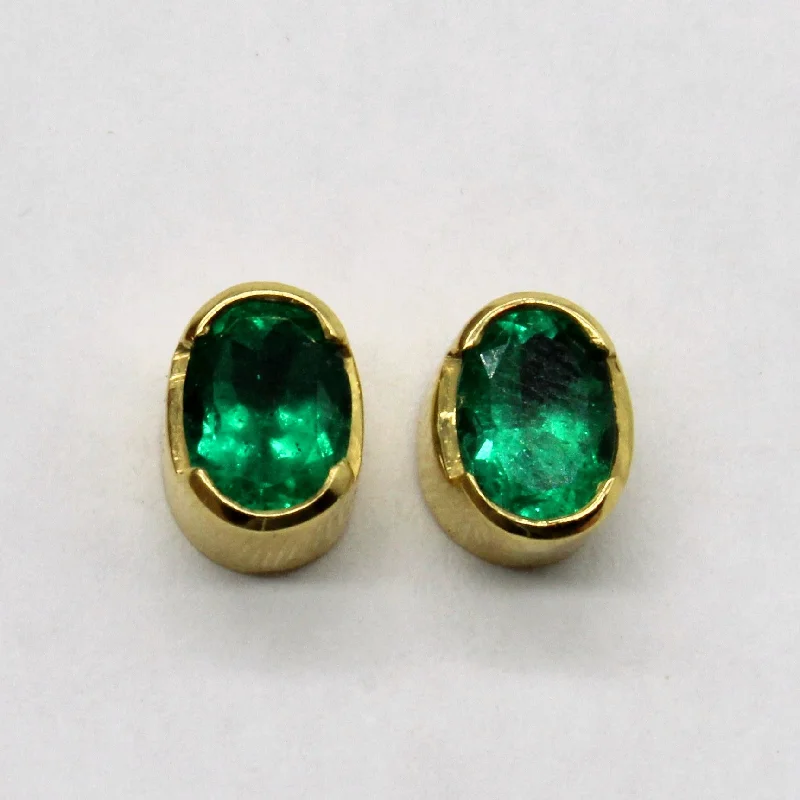 Stud Earrings for Casual Outfit -Oval Cut Emerald Stud Earrings | 1.30ctw |