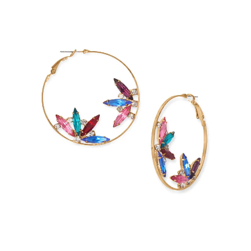 Short Drop Earrings for Subtle -Fashion Hoop Earrings with Multicolor Glass Flower Design