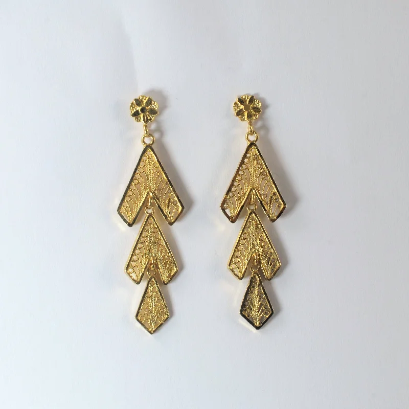 Stud Earrings with Rhinestones -Gold Filigree Drop Stud Earrings |