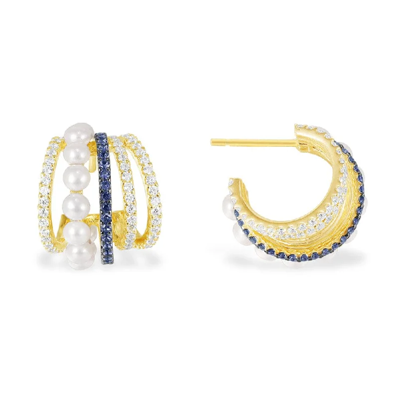 Drop Earrings for Christmas Party -Five-Hoop Earrings with Pearls