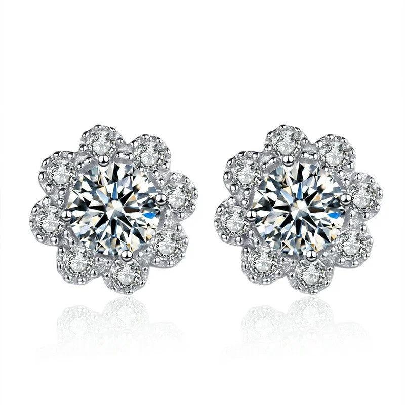 Hippie Stud Earrings with Beads -Floral Round Moissanite Stud Earrings for Women