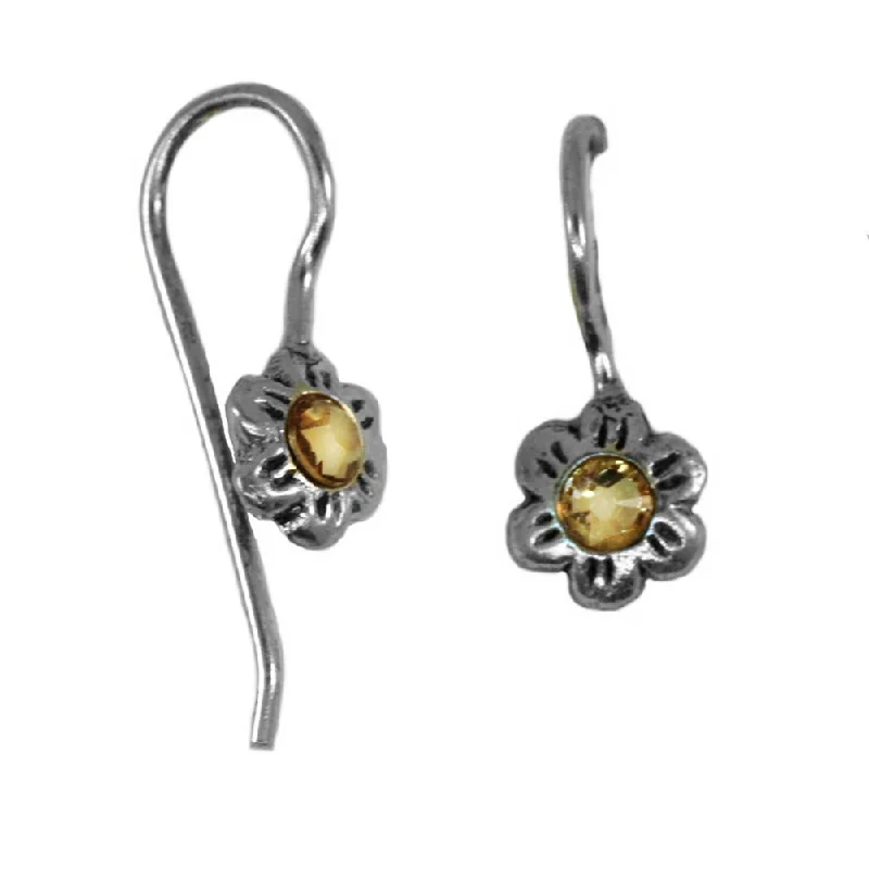 Heart Shaped Drop Earrings for Love -Flower Earrings with Crystals Topaz Yellow Sterling Silver