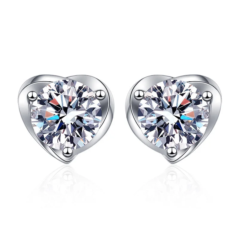 Stud Earrings with Animal Motifs -Four Claw Heart Moissanite Stud Earrings