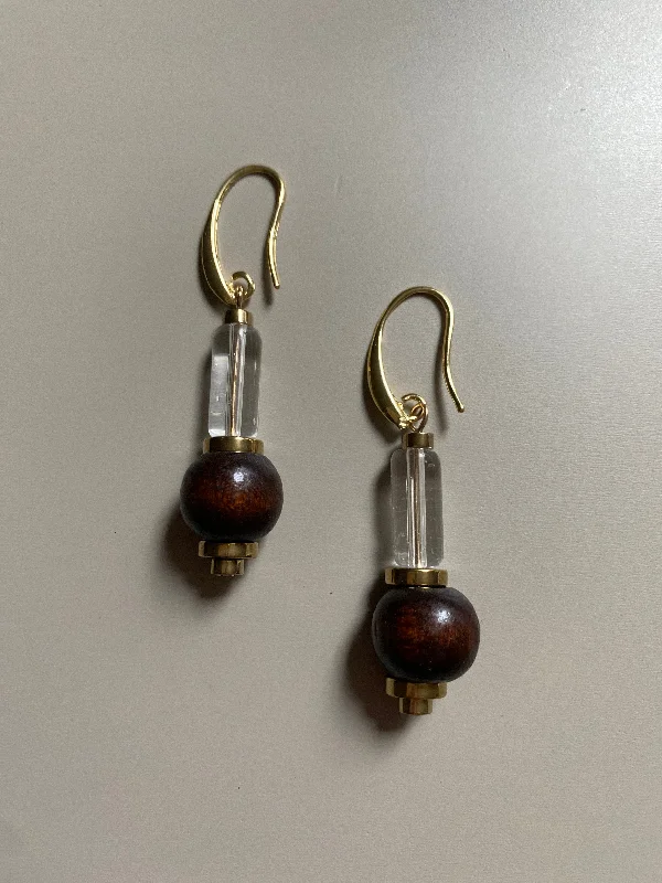 Drop Earrings with Knot Designs -FRTE19 - 18k Gold plated Earring Hooks and Hematite details teamed with glass and stained wood