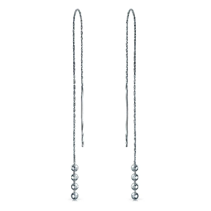 Lightweight Drop Earrings for All Day -Geometric Minimalist Dangle Earrings Long Chain with Four Bead Balls in Sterling Silver