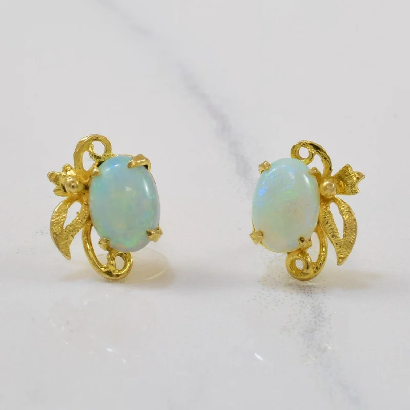 Stud Earrings for Formal Attire -Gold Filigree Opal Stud Earrings | 1.00ctw |