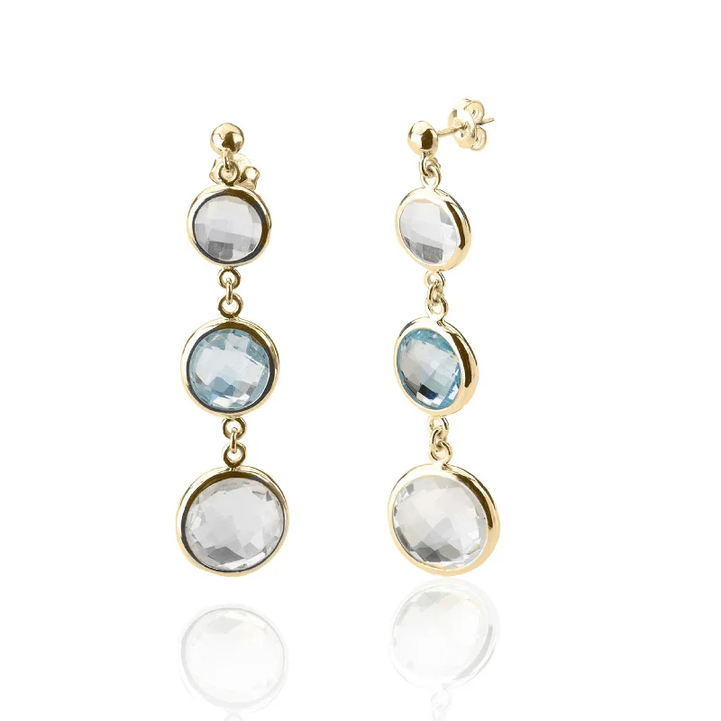 Drop Earrings with Abstract Designs -Gold-Plated Sterling Silver Earrings with Cubic Zirconia Accents