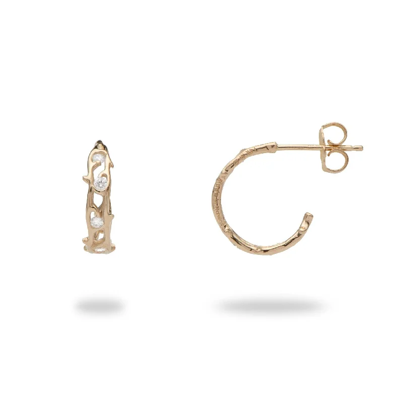 Drop Earrings with Keyhole Designs -Heritage Earrings in Gold with Diamonds - 13mm