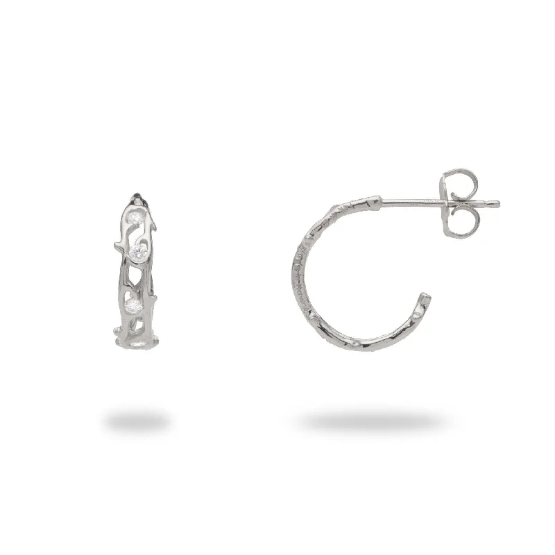 Drop Earrings with Crown Designs -Heritage Earrings in White Gold with Diamonds - 13mm