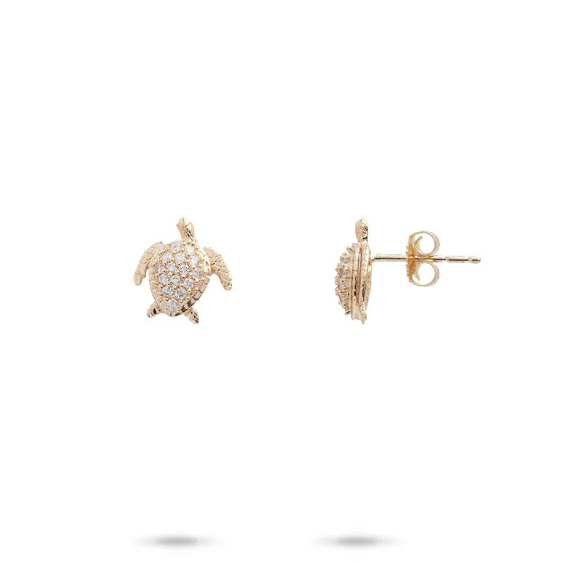 Gemstone and Diamond Drop Earrings for Opulence -Honu Earrings in Gold with Diamonds - 10mm