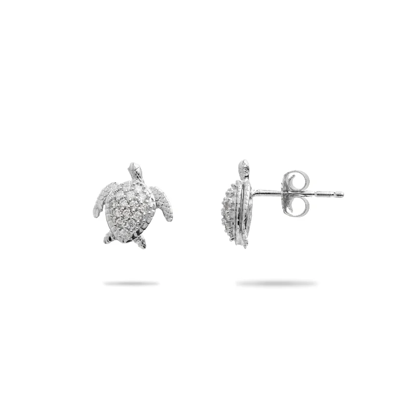 African Drop Earrings with Culture -Honu Earrings in White Gold with Diamonds - 10mm