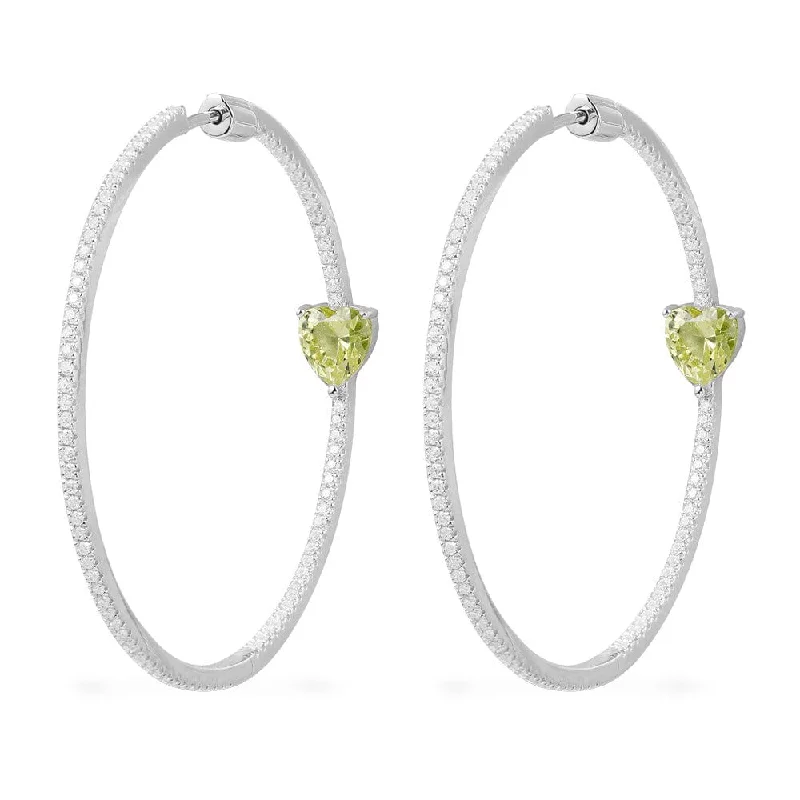 Drop Earrings with Embossed Patterns -Hoop Earrings with Green heart