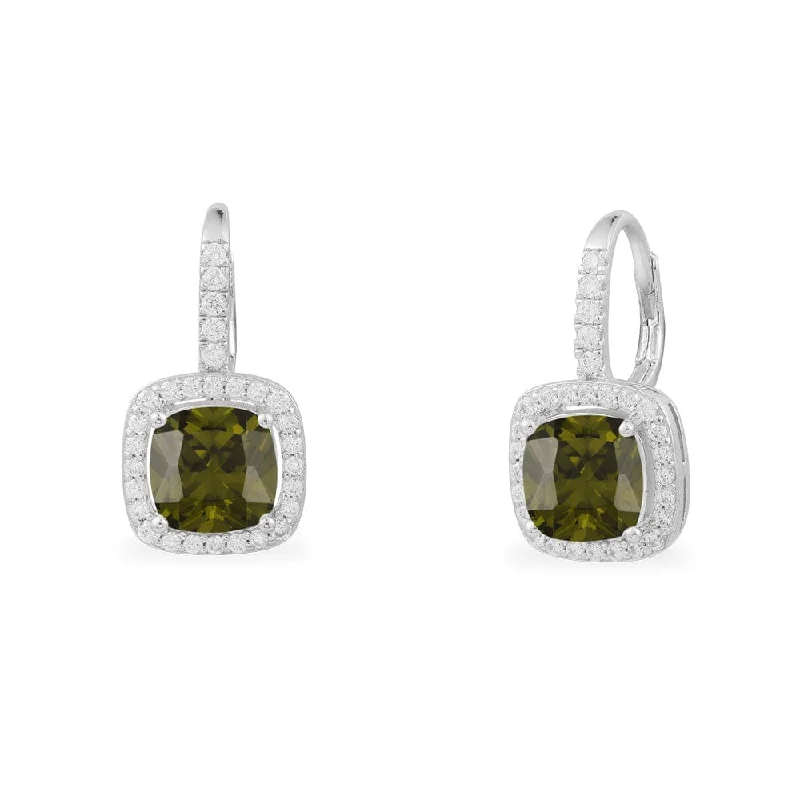 Drop Earrings for Valentine's Day -Hoop Earrings with Khaki Square Stones