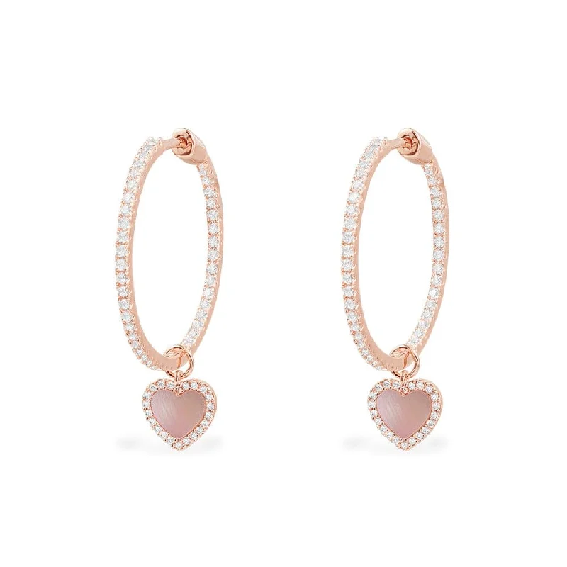 Beaded Drop Earrings for Party -Hoop Earrings with Pink Nacre Heart