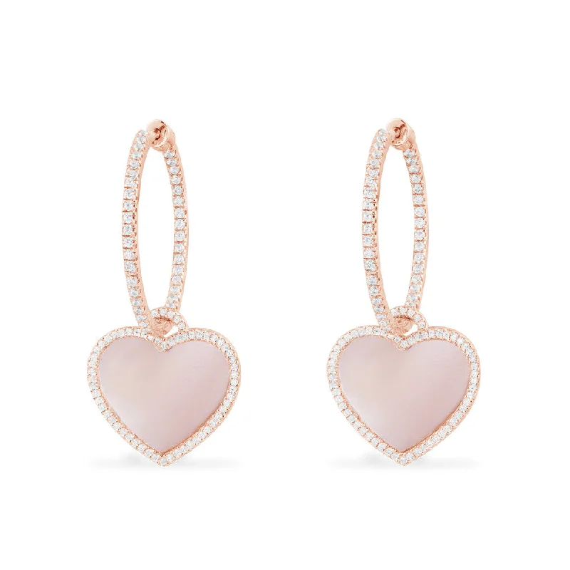 Drop Earrings for Festival Style -Hoop Earrings with Pink Nacre Heart