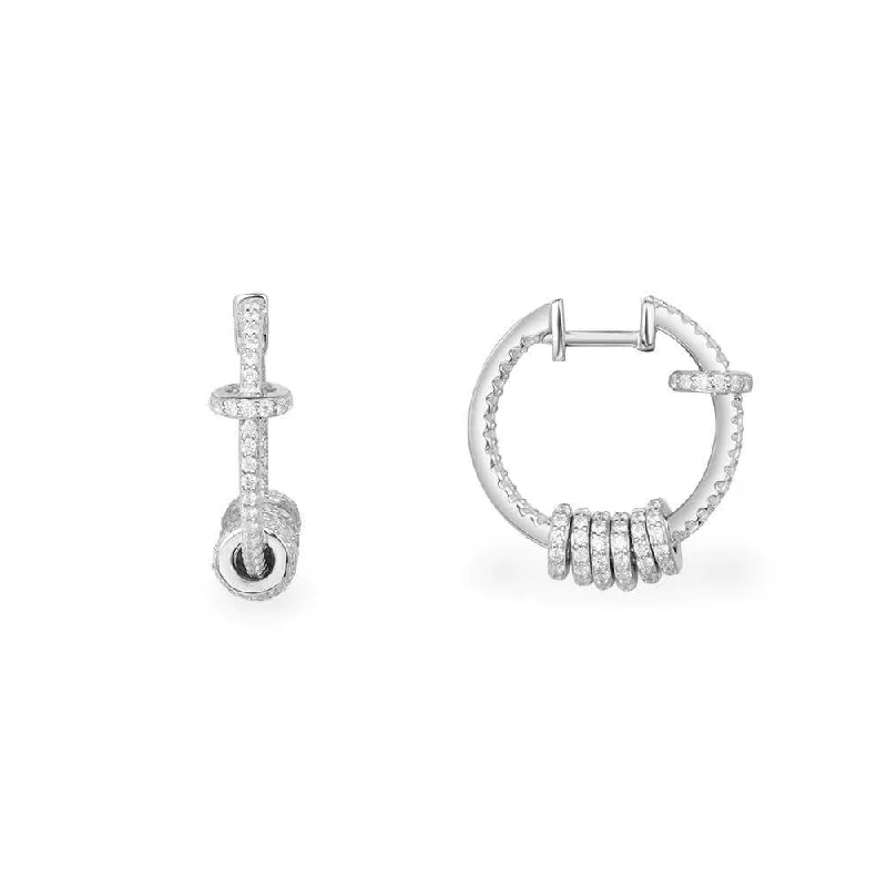 Drop Earrings with Symbolic Elements -Hoop Earrings with Rings - White Silver